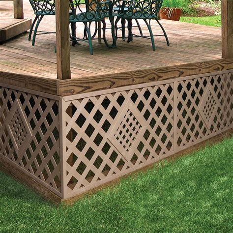 brown lattice panels under deck.